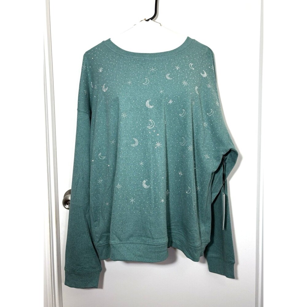 Womens 2X Rhinestone Embellished Sweatshirt, Fyve Moon & Stars